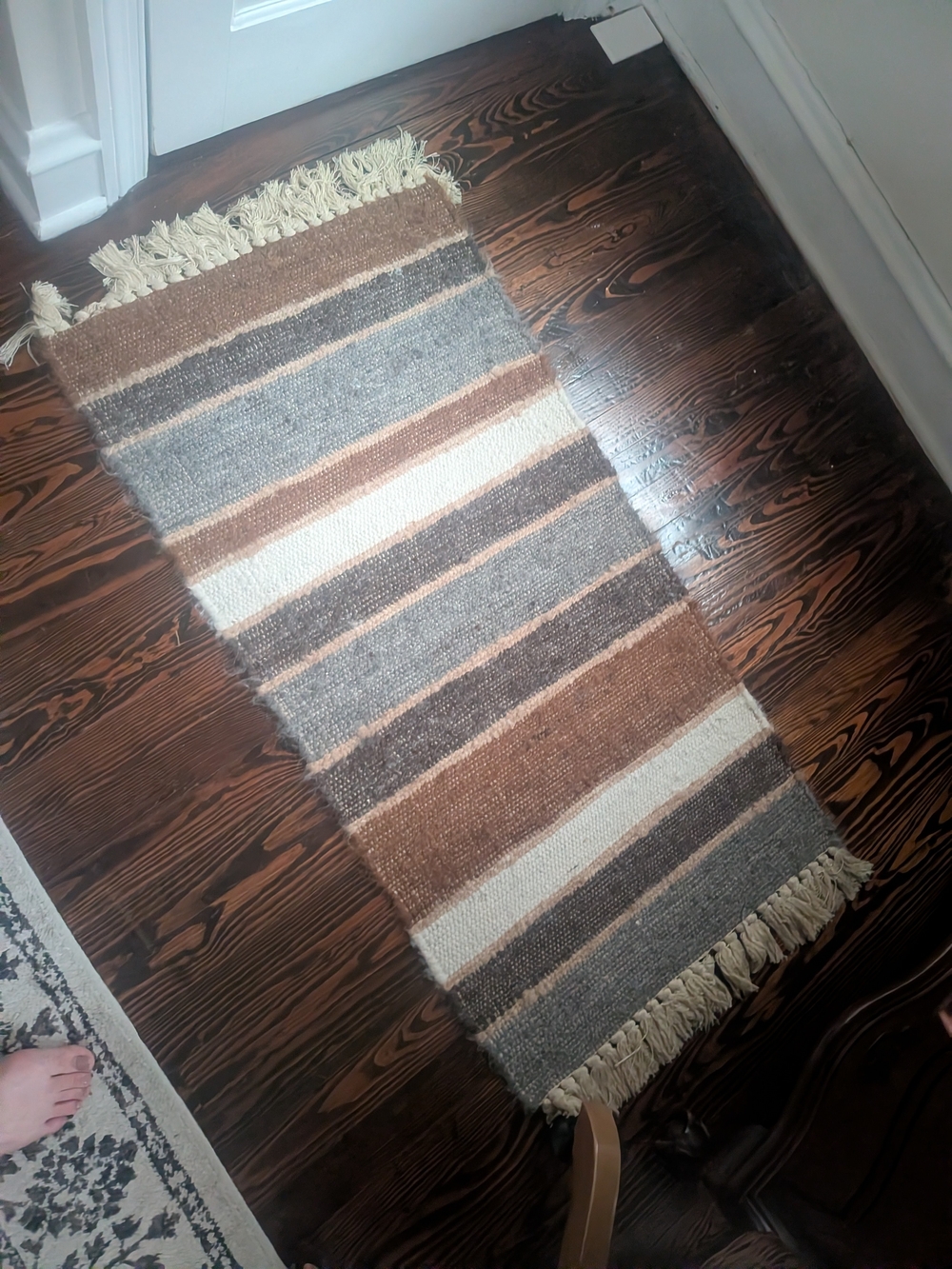 Handwoven Alpaca Wool Striped Accent Rug in Brown, Gray & Cream